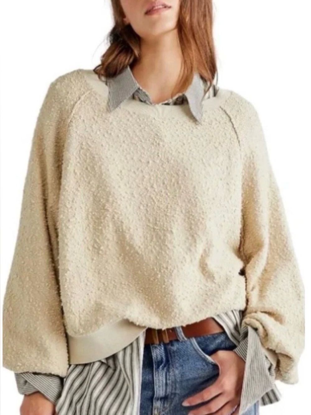 Free People Found My Friend Textured Crewneck Sweater - Size M